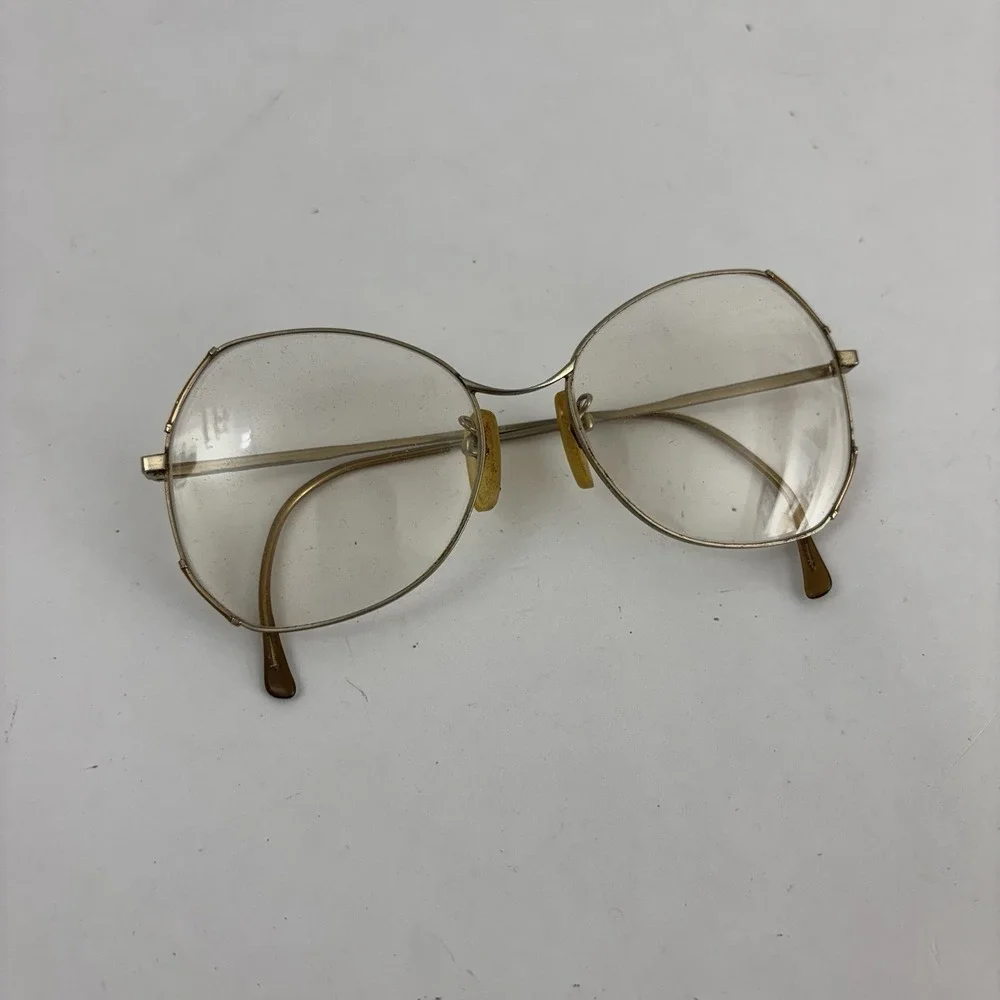 Vintage 1970s Eyeglasses Large Metal Frames Gold Glitter Accents Womens